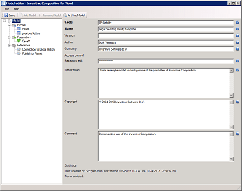 Invantive Composition bewerken model voor het Word-sjabloon, waaronder SQL queries